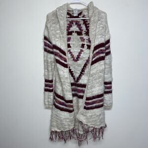 American Rag Cie Long Hooded Cardigan Sweater Open Front Size Medium Aztec